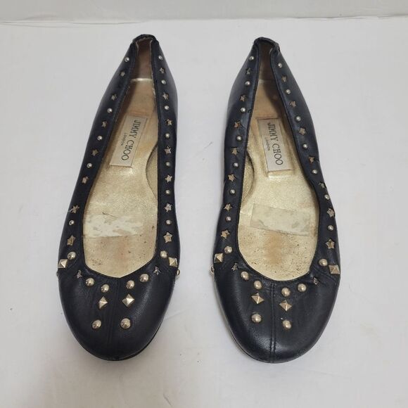 Jimmy Choo Black Glitter Slip On Ballet Flat Womens Size 38 - Picture 2 of 13